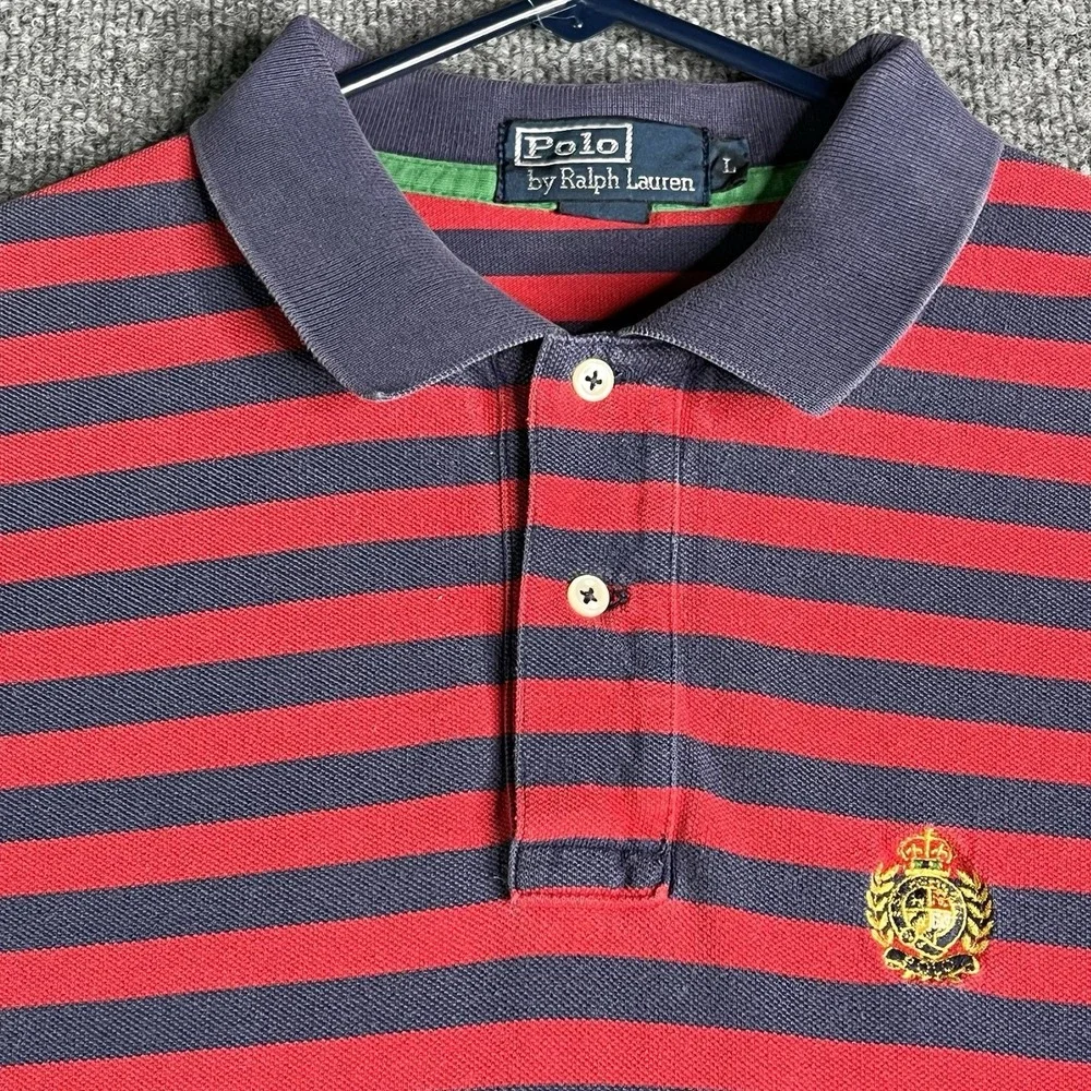 Vintage Polo Ralph Lauren Cookie Crest Polo Shirt Men's Large Rugby Striped Logo